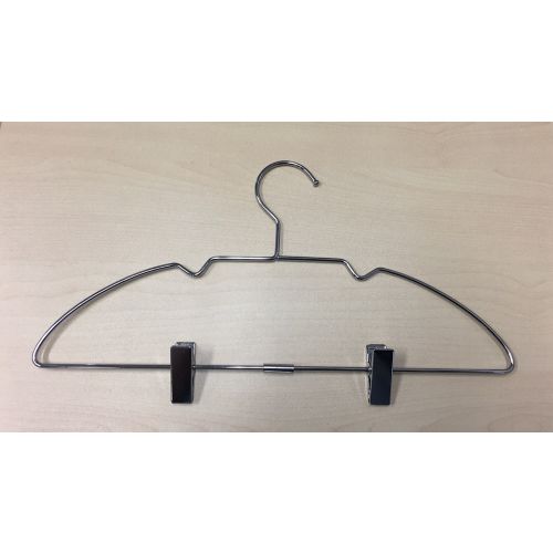 Women's Metal Hanger, Open Hook Flat with Clips, Chrome Plated
